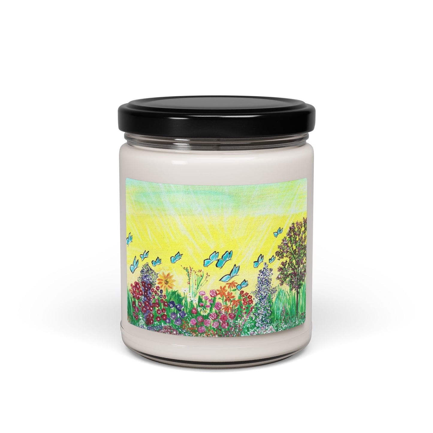 Butterfly Meadow Soy Candle 9oz | Floral Garden Illustration - Original artwork by Jill Renee